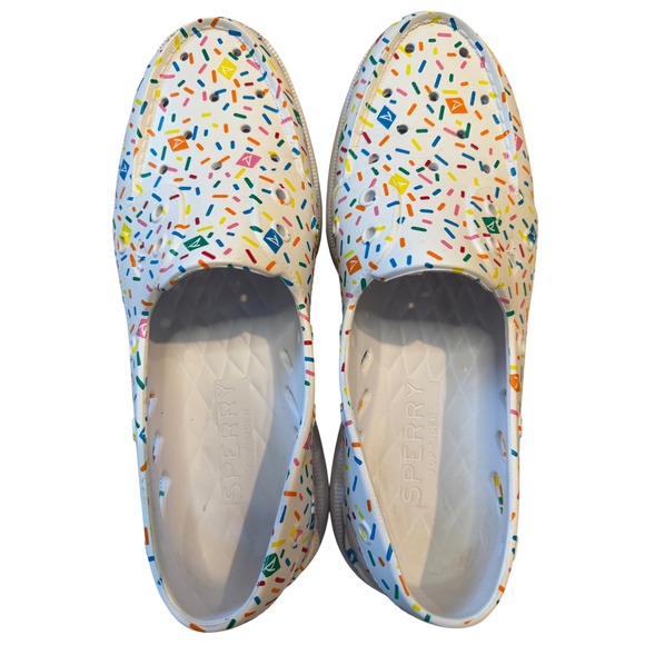 Sperry Authentic Original Float Boat Shoes White Multi Sprinkle Print Mens 9 - Picture 3 of 16
